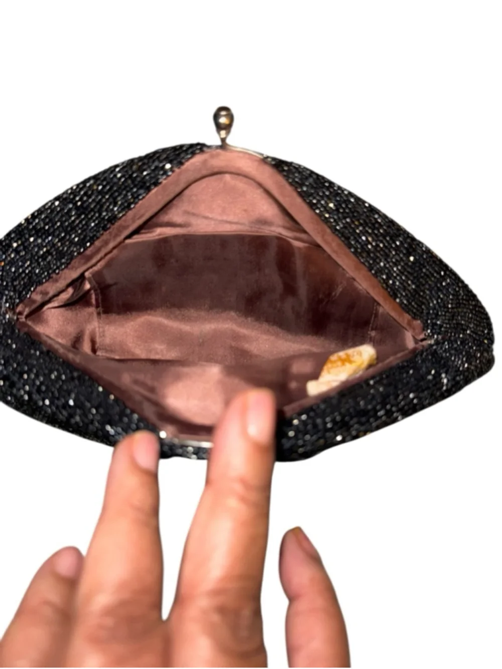 WALBORG small be  Walborg 1950s Black Beaded Scalloped shaped evening Clutch Bag